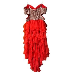 Masquerade Red Sequin Formal Strapless Dress Sz 7/8 Chiffon Embellished